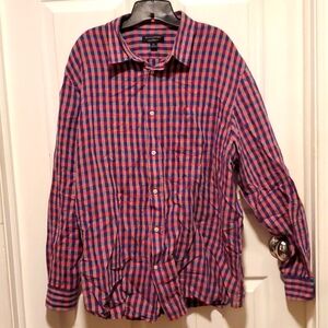 Banana Republic Linen Standard Fit Men's Blue/Red Plaid Long Sleeve Shirt - XL